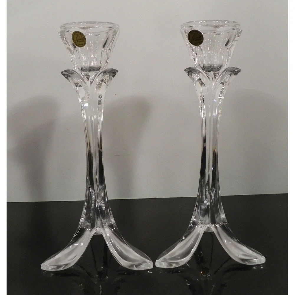 Set of 2 Cristal D'Arques BANDOL Candlesticks Glass 24% Lead Crystal